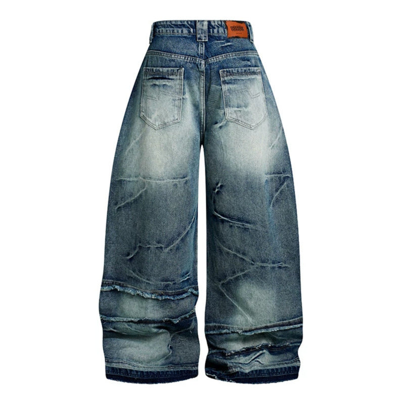 Women wide-cut high-waisted denim culotte pants with used effect and abrasion effects Amarae