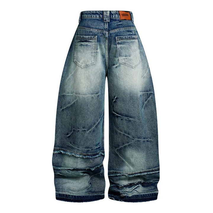 Women wide-cut high-waisted denim culotte pants with used effect and abrasion effects Amarae