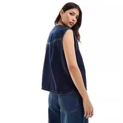 Ladies Denim Bustier Vest with Lacing Lune London