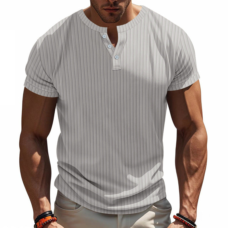 Trendy short sleeve Henley shirt for men with textured design Amarae