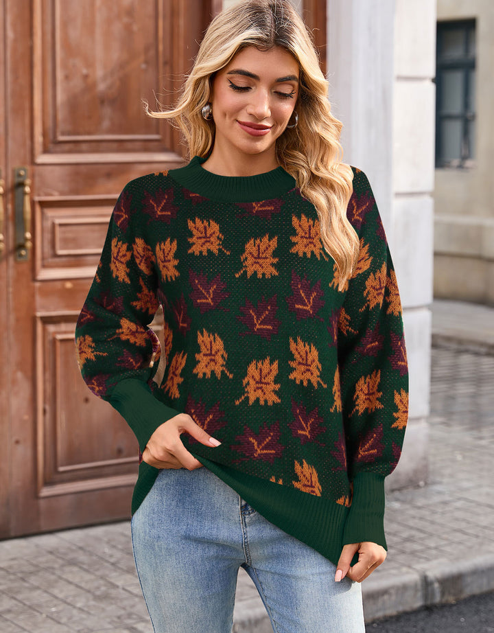 Pull en maille pour femmes avec motif de feuille d'automne Chic & Stil