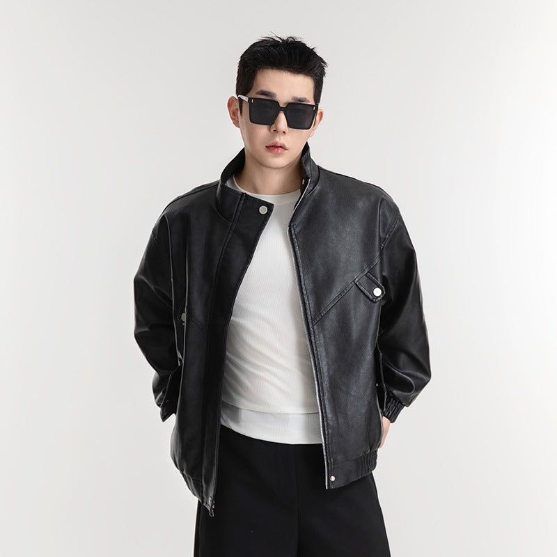 Men's faux leather jacket with a casual look featuring practical flap pockets Lune London