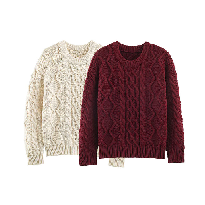 Women's chunky braided knit sweater with round neck and texture mix Amarae