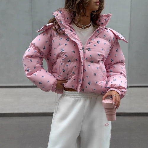 Women's Puffy Jacket with Floral Design and Soft Inner Lining Amarae