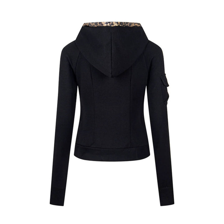 Women's Layered Look Zip Hoodie with Metallic Leopard Lining and Slim Silhouette Amarae