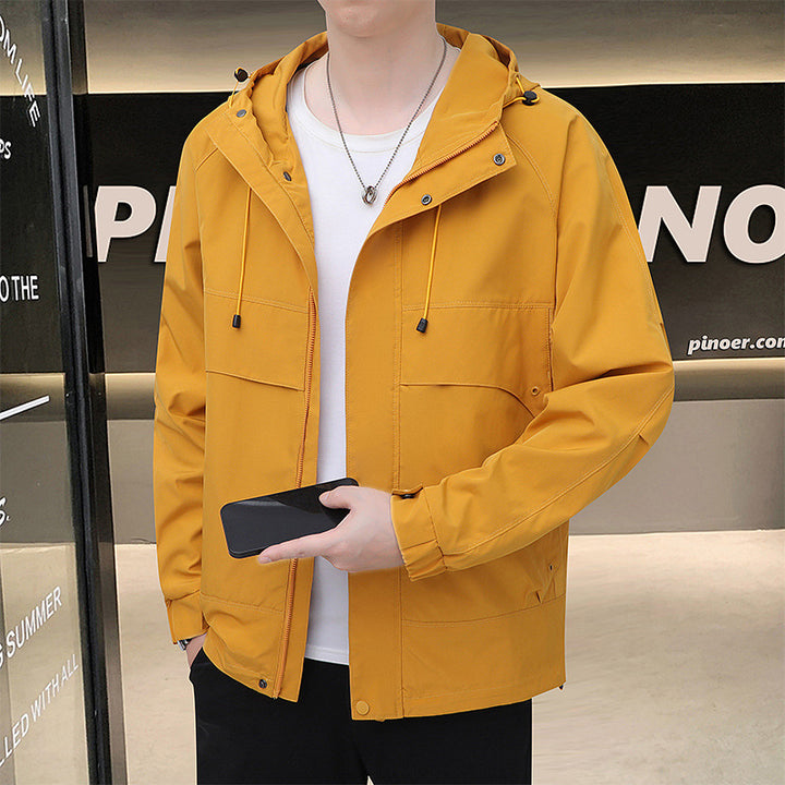 Lightweight transition jacket for men with functional pockets and adjustable hood Lune London
