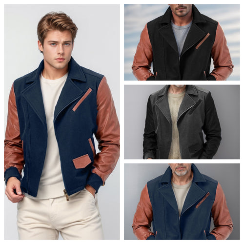 Fashionable combined fleece jacket for men with leather accents Amarae