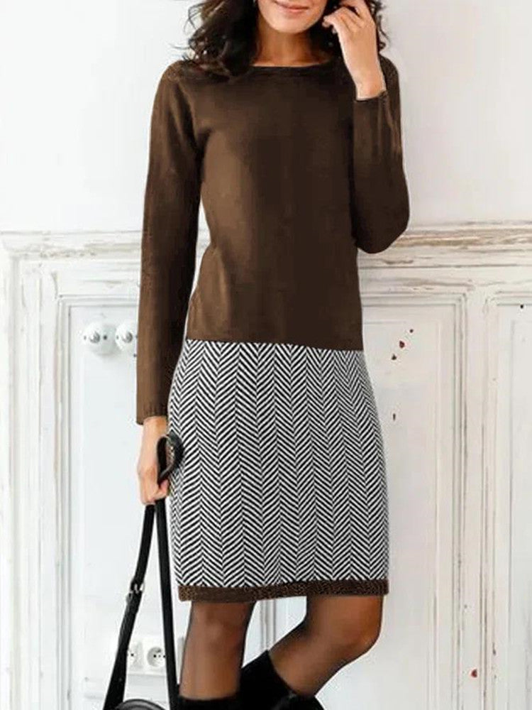 Ladies Knit Dress with Elegant Chevron Pattern Lune London