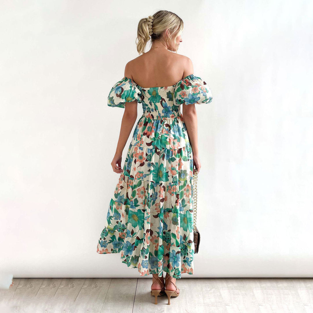 Ladies Floral Puff Sleeve Midi Dress Lune London
