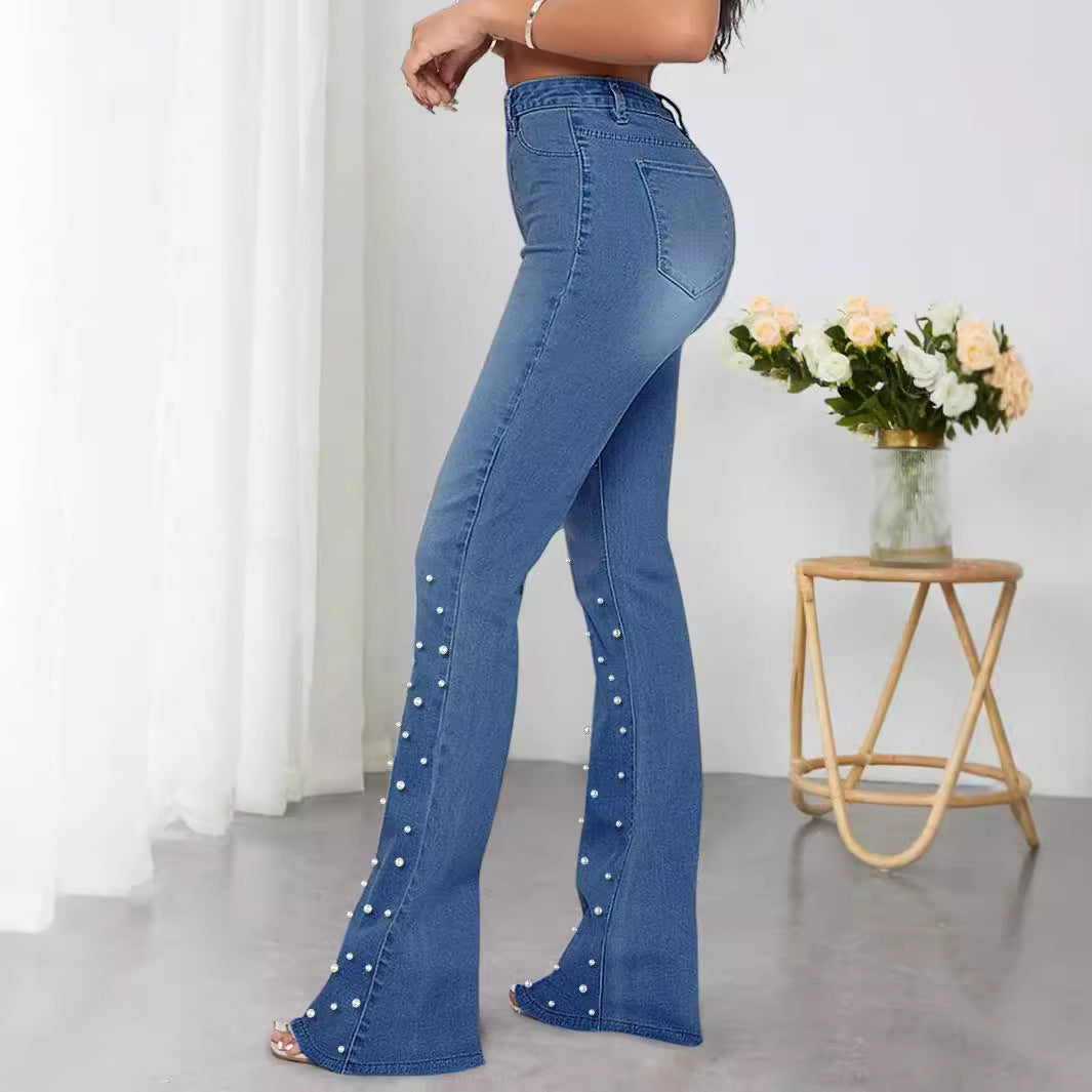 Women's high-waisted flared jeans with pearl embellishment Amarae