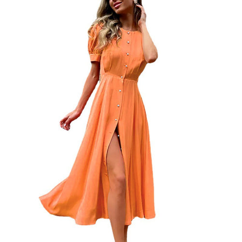 Maxi dress for women with button detail and side slit Amarae