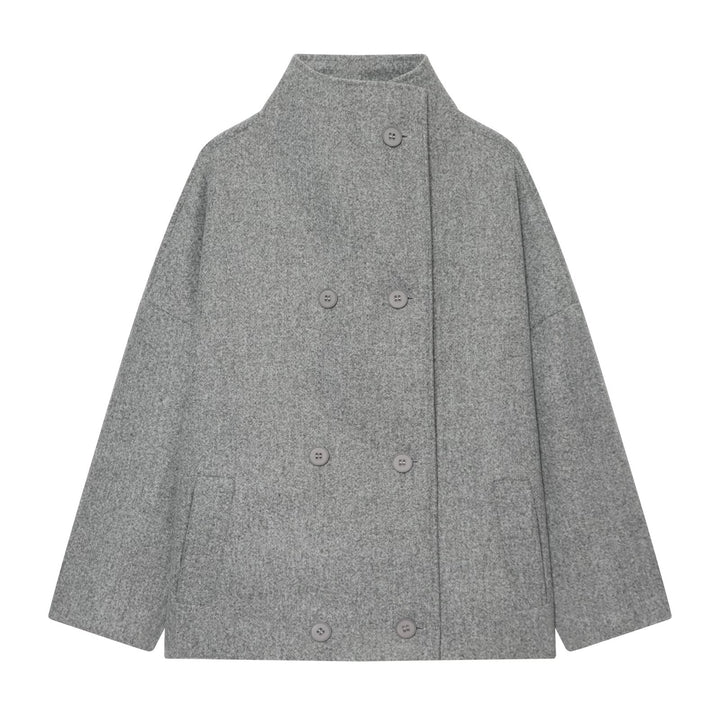 Women's Short Cape Coat made of Wool Blend with High Standing Collar and Double-Breasted Button Placket Amarae