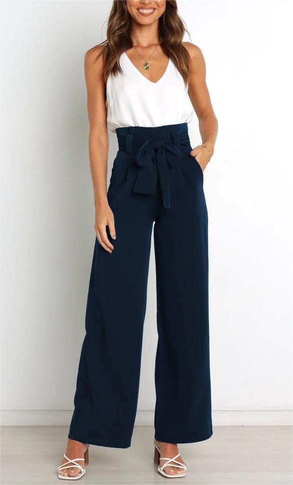 Wide fabric trousers for women with a tie belt and stylish pockets Lune London