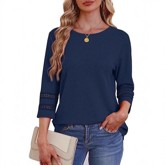 Haut à manches longues décontractée pour femmes avec des accents en dentelle Chic & Stil