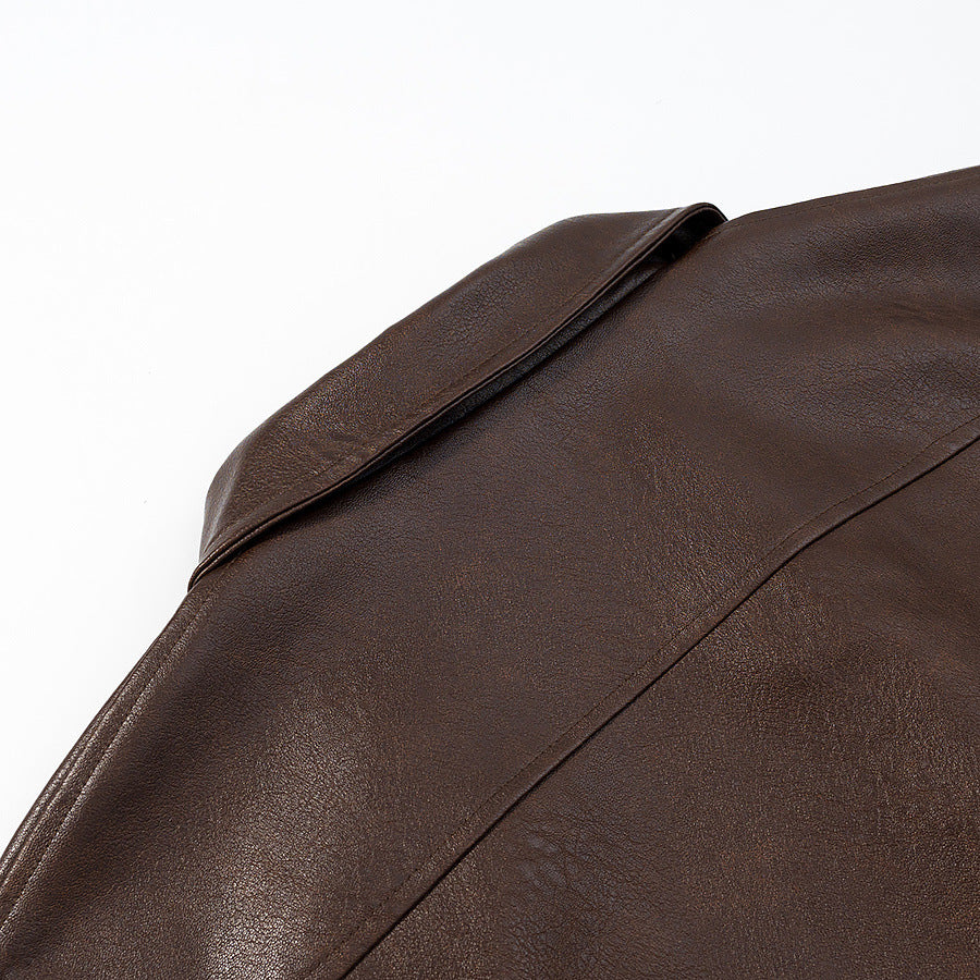 Trendy faux leather jacket for women with practical flap pockets and elastic hem Lune London