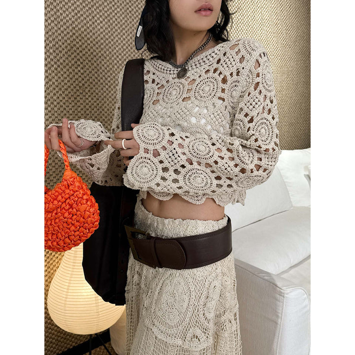 Women's Crocheted Set Crop Top and Midi Skirt Amarae