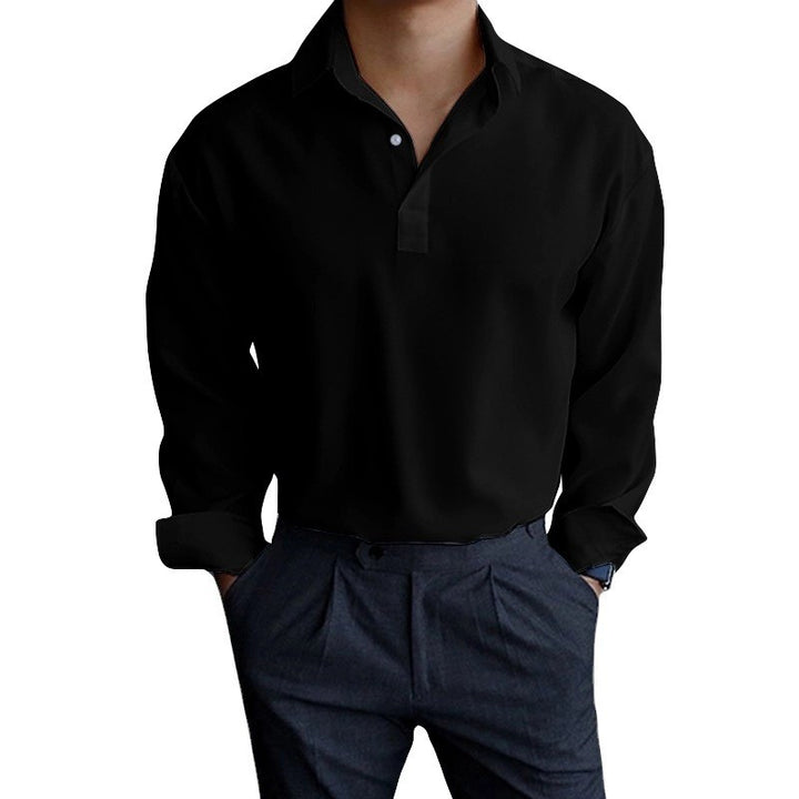 Men's long sleeve shirt with modern polo collar and chic stylish cut