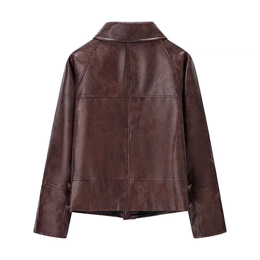 Fashion faux leather jacket for ladies with a unique cut and stylish pockets Lune London