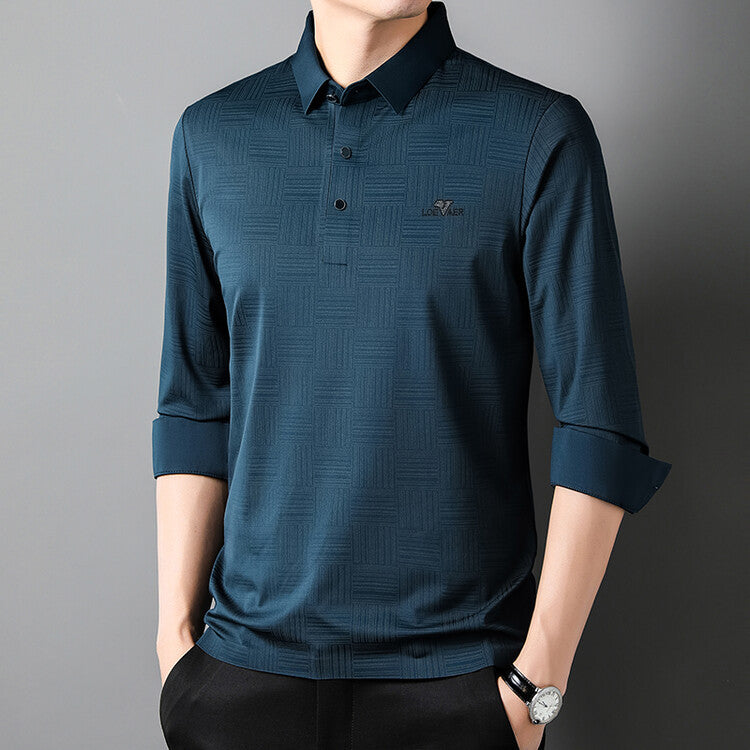 Long sleeve polo shirt for men with textured design Lune London