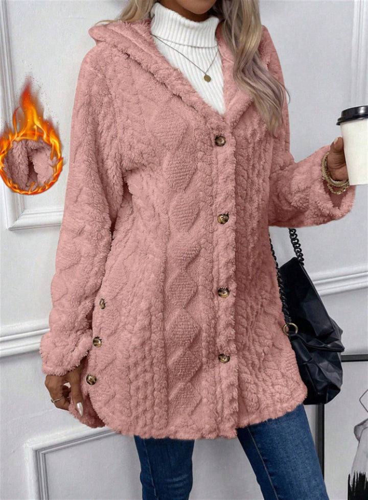 Ladies Cozy Teddy Jacket with Button Closure Amarae