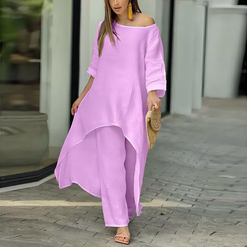 Women's airy linen-blend tunic set with wide palazzo pants Amarae