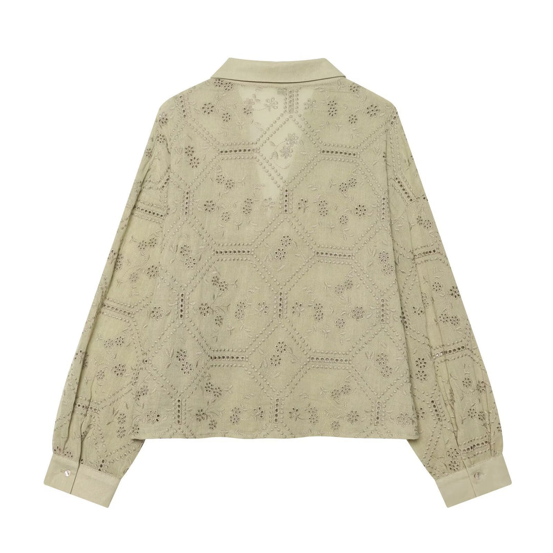 Women's Broderie-Anglaise Shirt Blouse in Oversize Cut with Balloon Sleeves Amarae