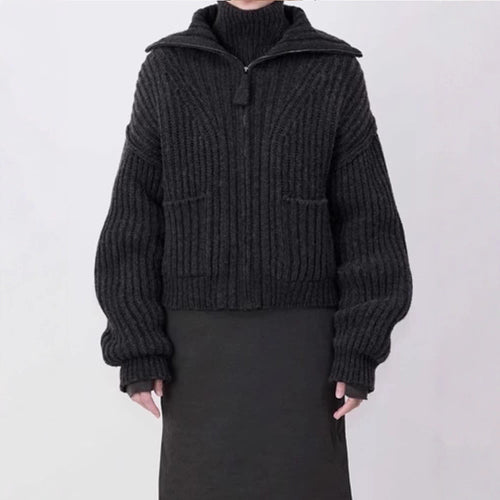 Pull en maille épaisse à la mode pour femmes avec col montant et poches pratiques Chic & Stil
