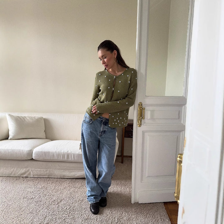 Comfortable knitted sweater for women with decorative stitches Lune London