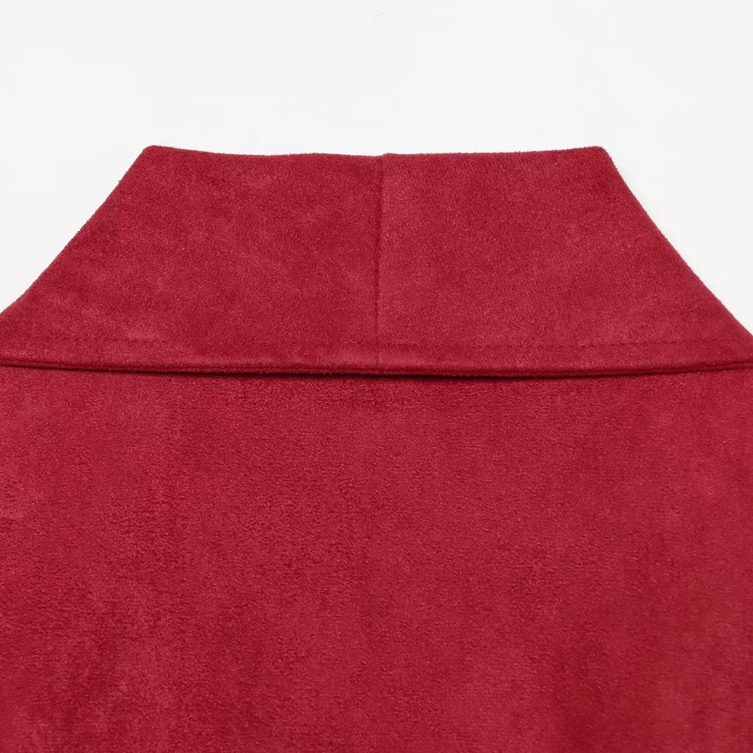 Women Cropped Jacket in Kimono Style made of Velvet Look with Shawl Collar and Tie Belt Amarae