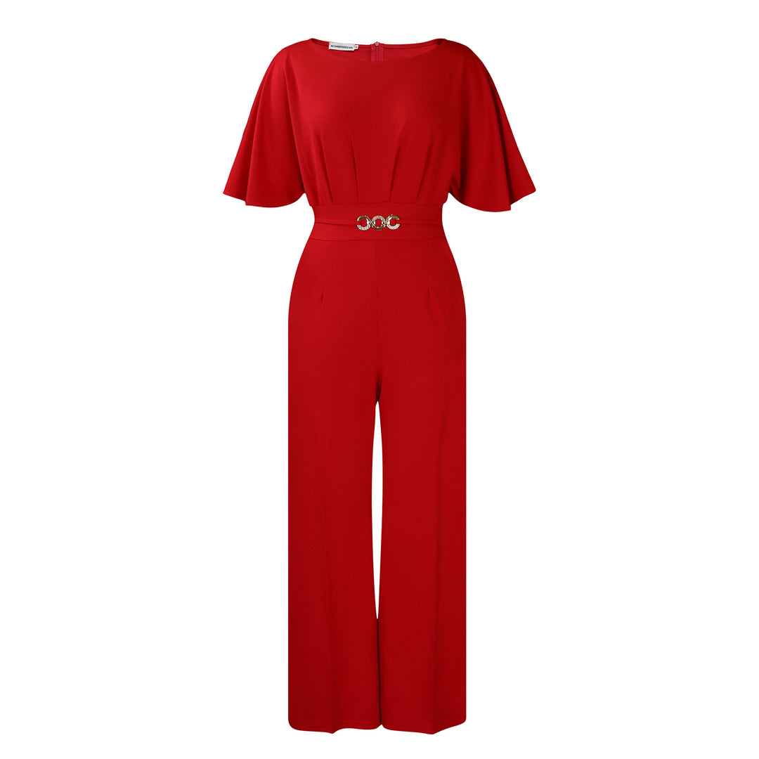 Ladies Elegant Jumpsuit with Flared Leg and Chic Decorative Belt and Style