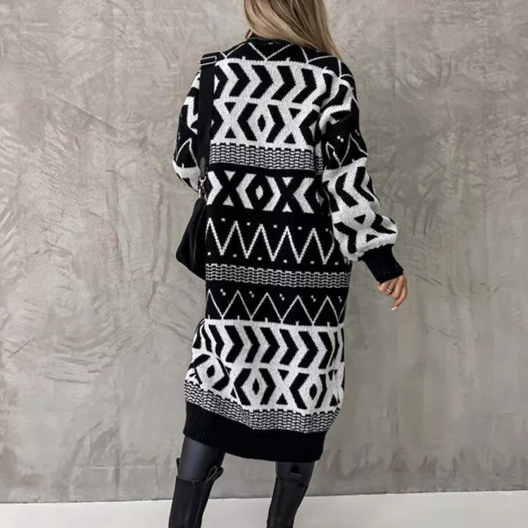 Women's knitted coat with graphic pattern and open front Lune London