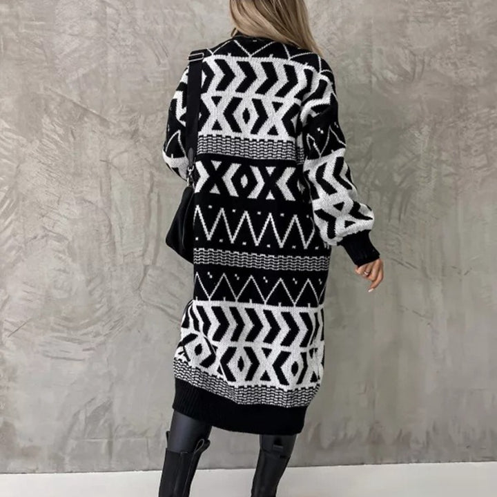 Women's knitted coat with graphic pattern and open front Lune London