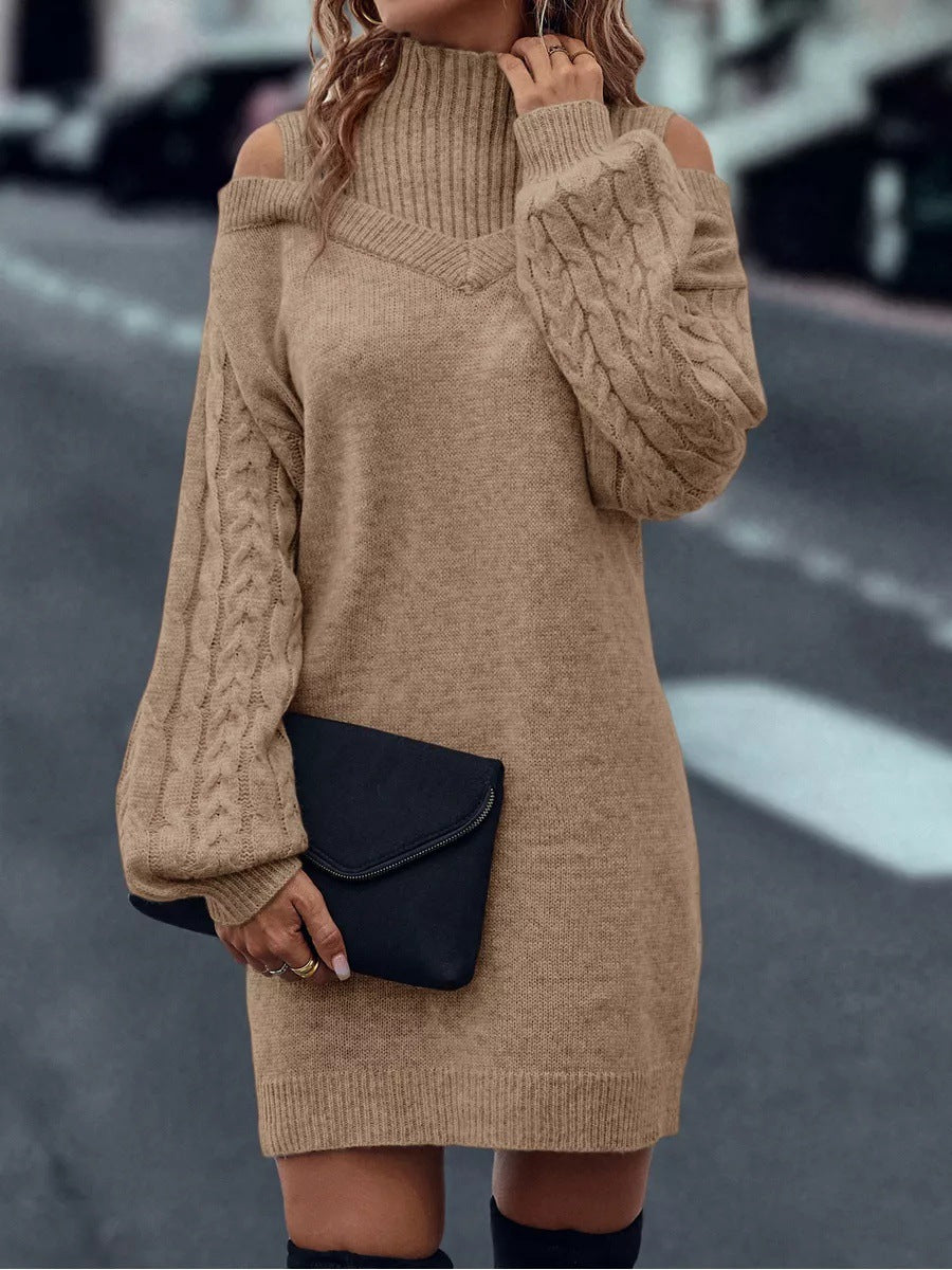Knit dress for women with off-shoulder design and complex twisted pattern structure Lune Londonl