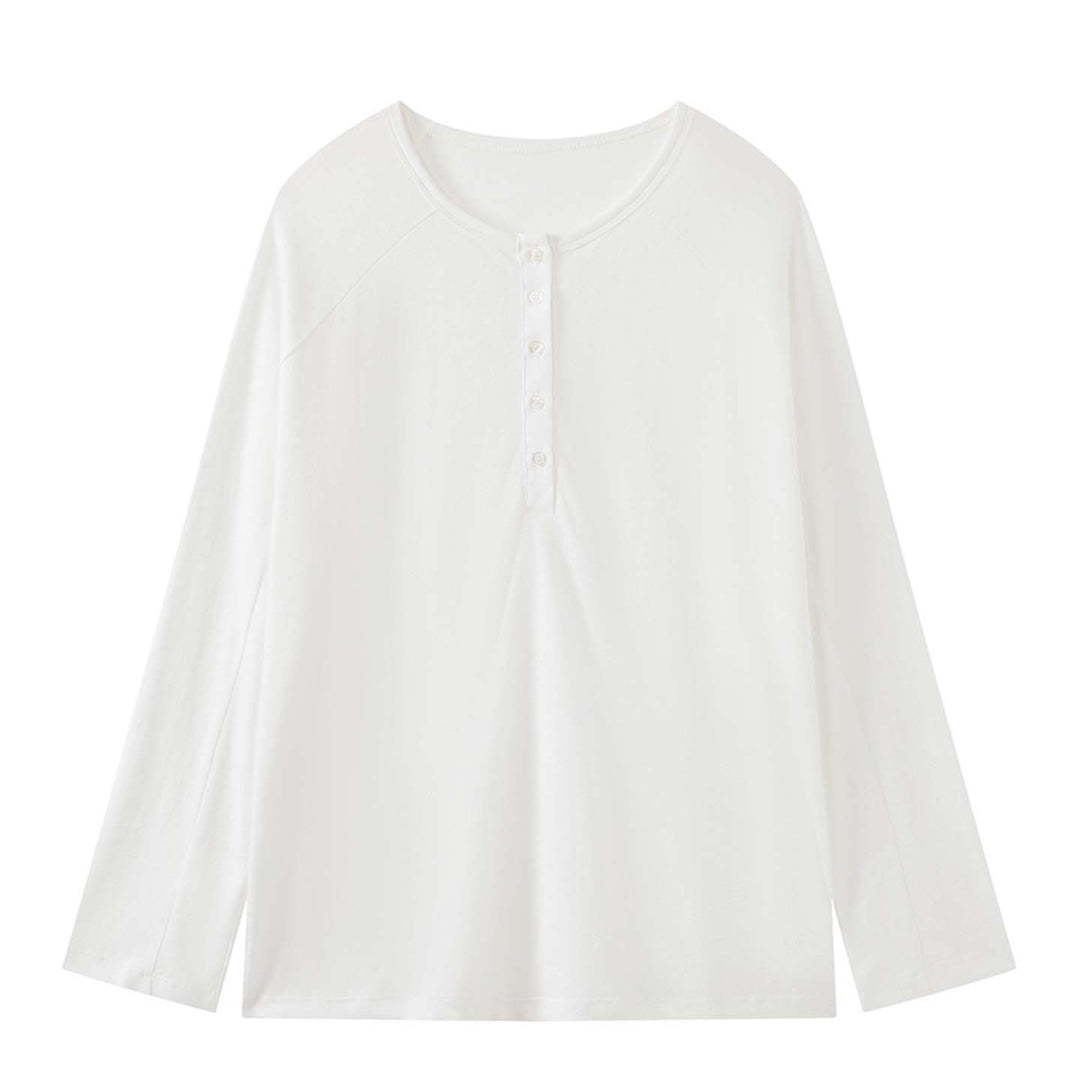 Women's Loose Henley Long Sleeve Made of Cotton Jersey Amarae