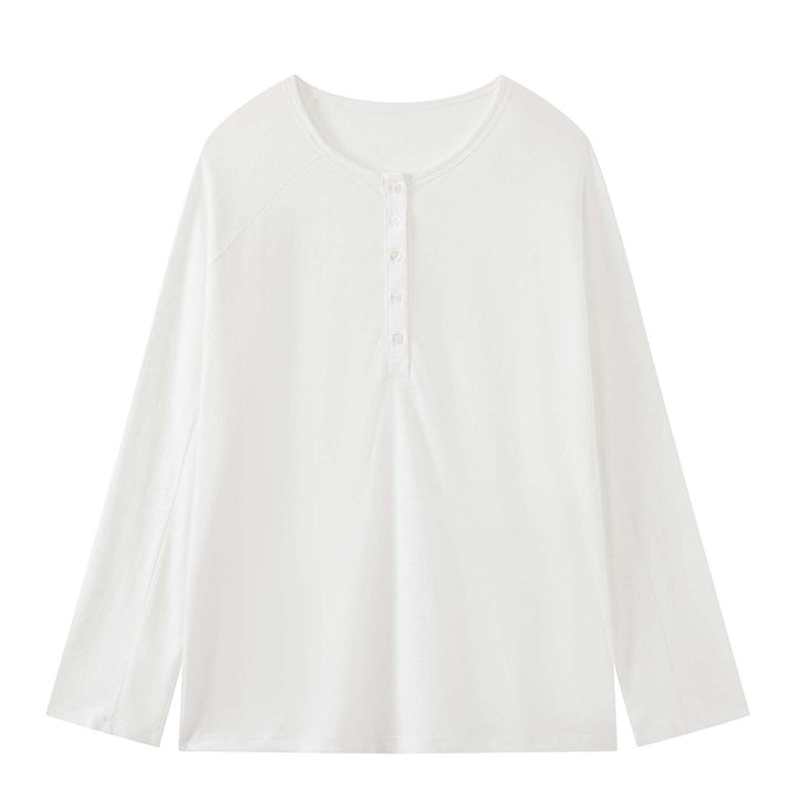 Women's Loose Henley Long Sleeve Made of Cotton Jersey Amarae