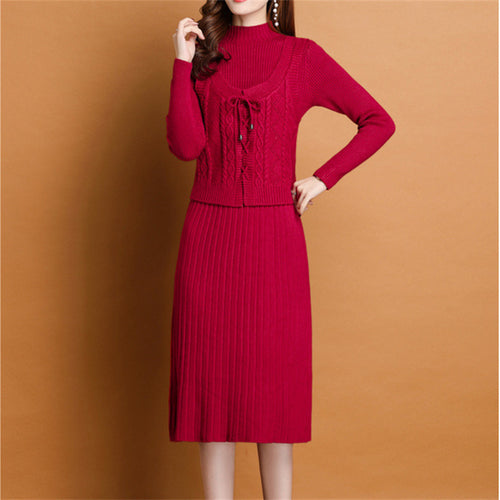 Elegant knitted dress for women with high collar and decorative braid design Amarae