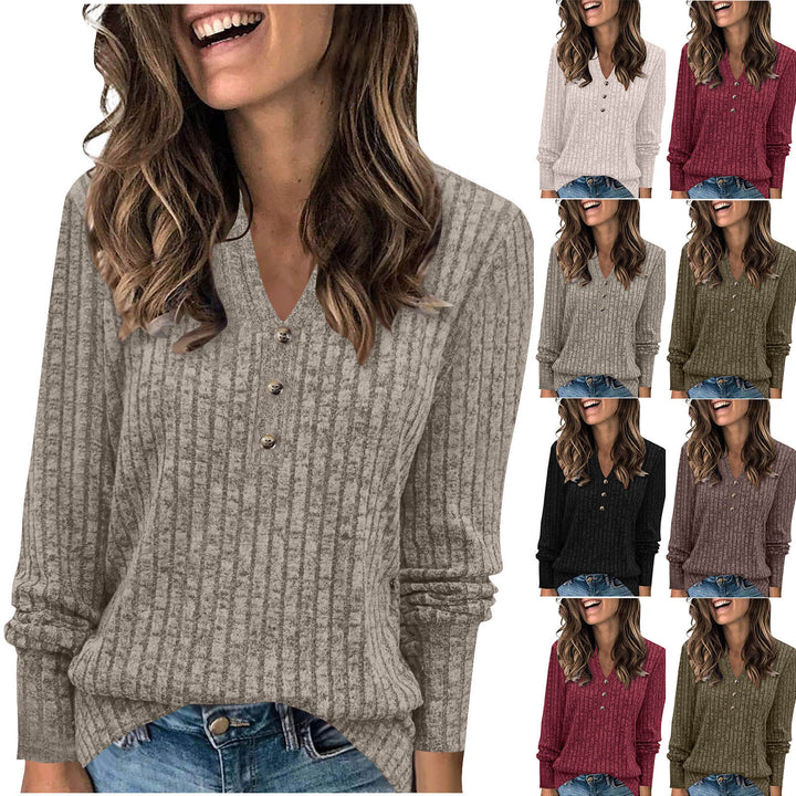 Ladies Long Sleeve V Neck Sweater with Button Detail Lune London