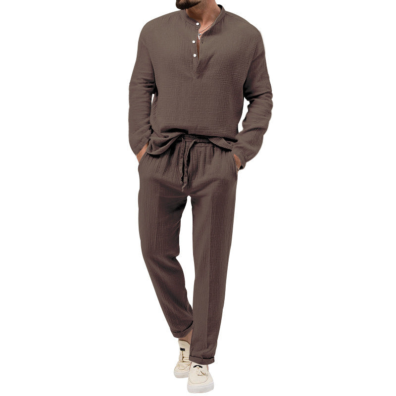 Men's Casual Lounge Set with Button Placket and Elastic Waistband Lune London