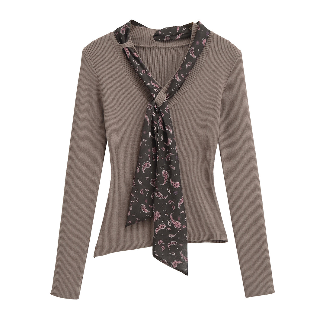 Women's fine knit pullover with threaded paisley scarf Amarae