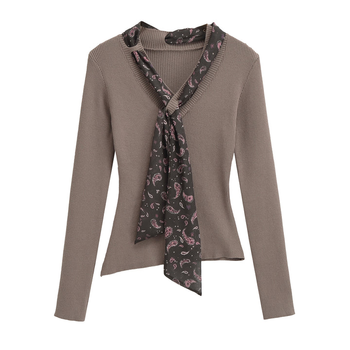 Women's fine knit pullover with threaded paisley scarf Amarae