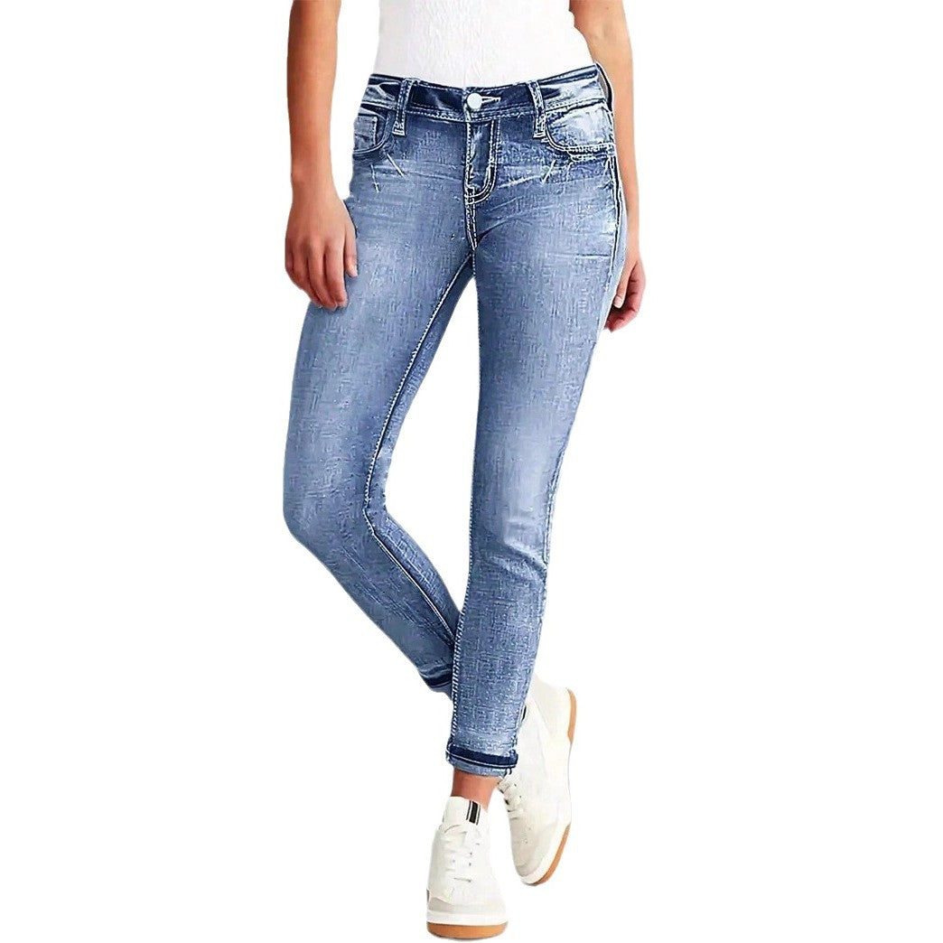 Women Ankle-Length Slim-Fit Stretch Jeans with Subtle Used Wash and Sculpting Waistband Amarae