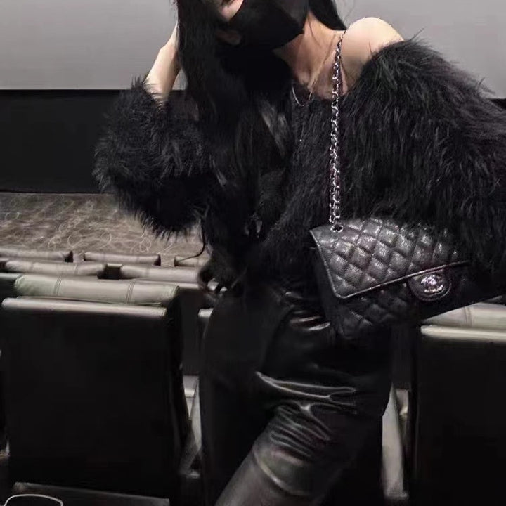 Cropped women's sweater with fluffy texture and off-the-shoulder design Lune London