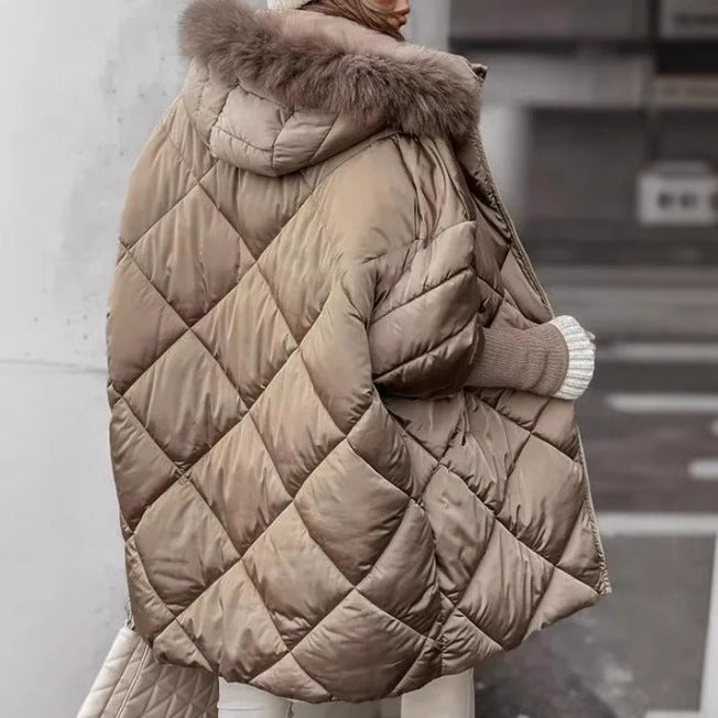 Lady Oversized Padded Jacket with Faux Fur Collar Lune London