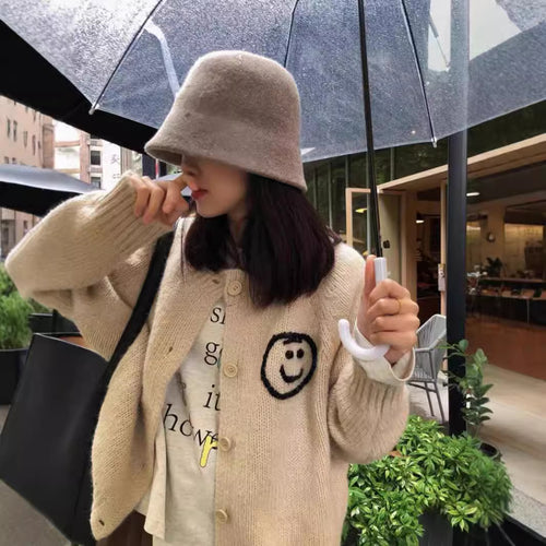 Women's cardigan and comfortable knit with playful Smiley pattern Amarae