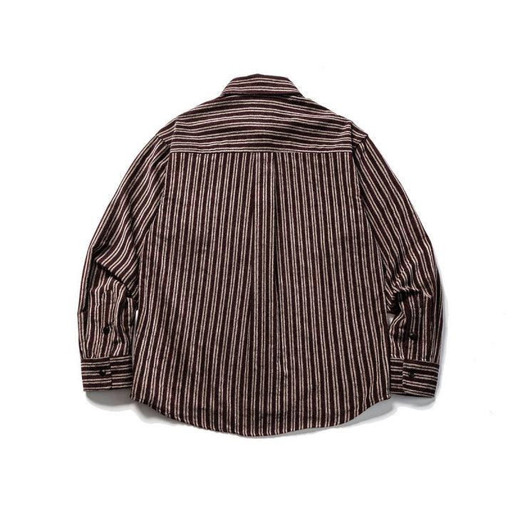 Men's Oversize Cord Shirt with Vertical Stripes, Chest Pocket and Rounded Hem Amarae