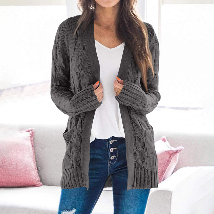 Ladies Chunky Knit Cardigan with Open Front and Large Pockets Lune London
