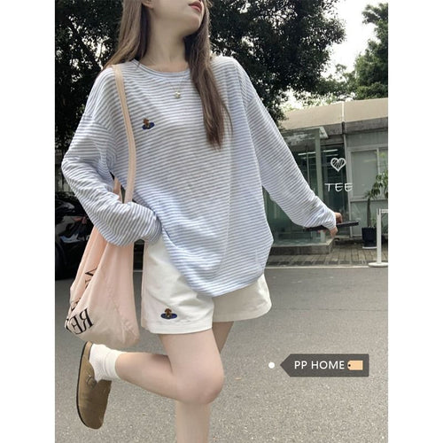 Women's long sleeve T-shirt with casual striped pattern and embroidered design Chic & Stil