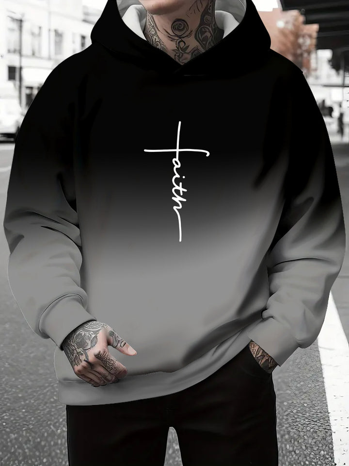 Men's hoodie with a subtle gradient of colors and an inspiring inscription Amarae