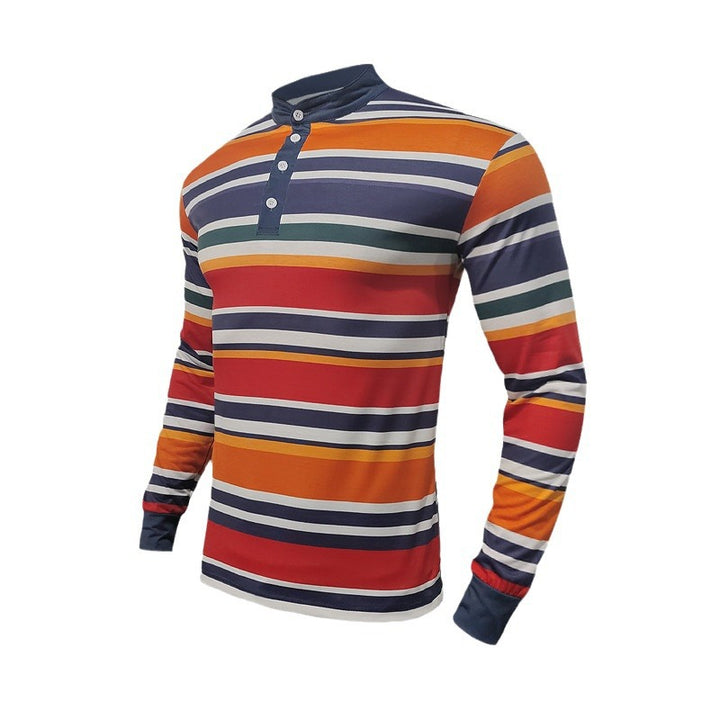 Men's long sleeve Henley shirt with a modern striped design and handy buttons Lune London