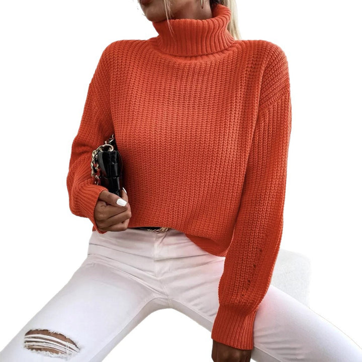 Ladies Comfortable Chunky Sweater with Turtleneck and Textured Knit Lune London